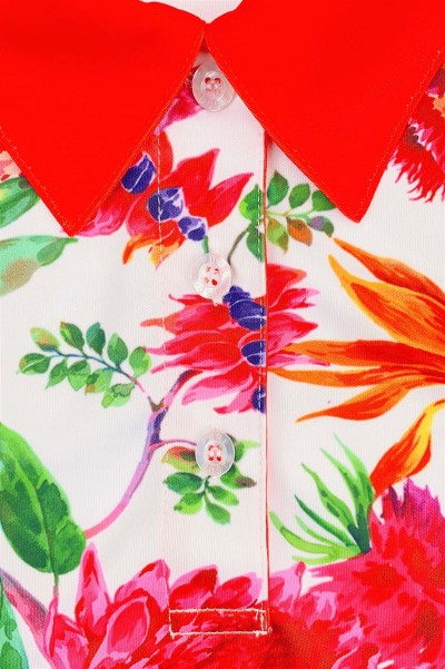 Design Contrasting Collar Dye Sublimation Polo Shirt Custom Full Fit Dye Sublimation Finish Long Sleeve Polo Shirt Center 100% Polyester Floral Pattern P1464 side view